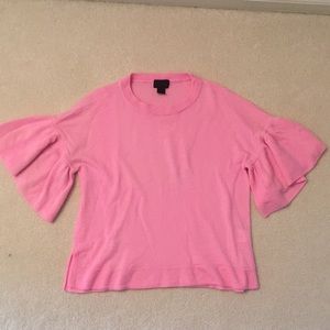 J Crew Pink Cashmere Ruffle Sleeve Sweater
